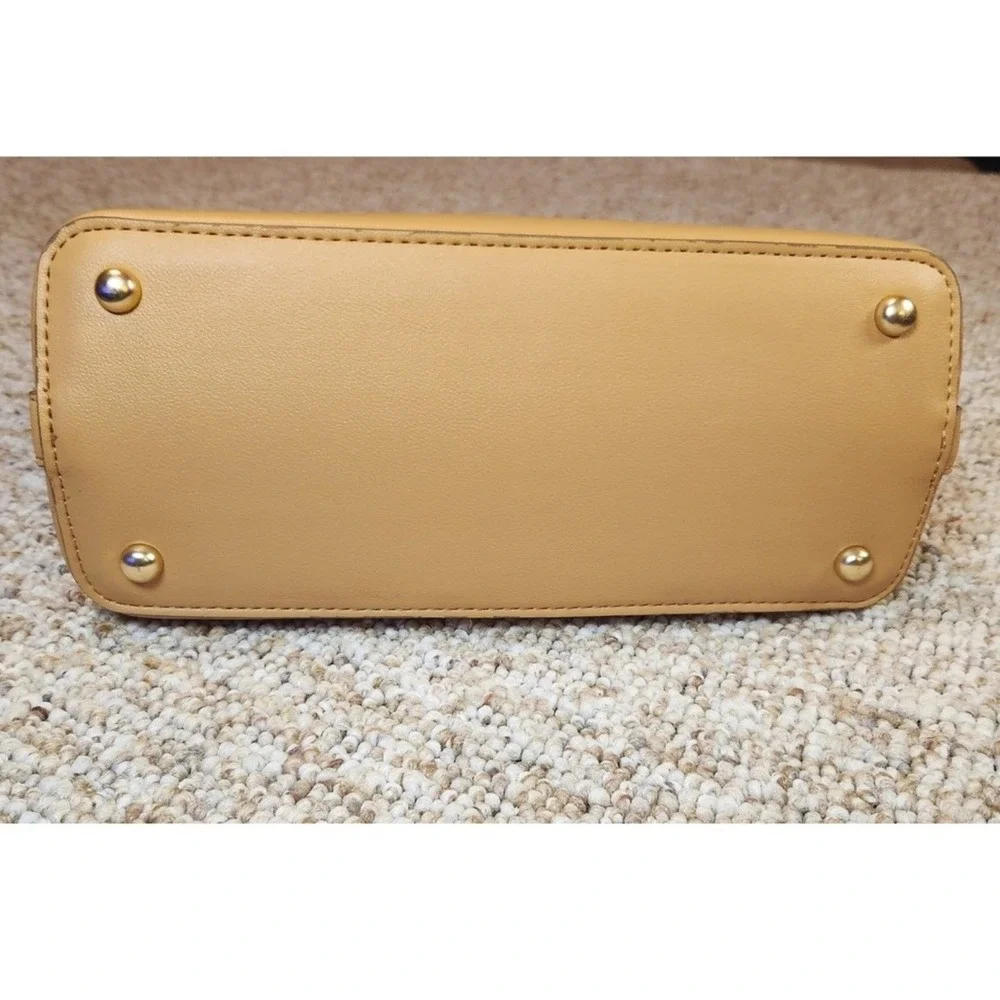 Nanette Lepore Faux Leather Top Handle Satchel Crossbody Bag Camel Gold Hardware
